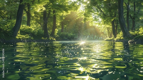 Water Gradients Creek  An illustration featuring gradients in a creek  with sunlight filtering through trees