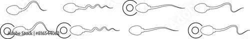 Set of Abstract spermatozoon icons sperm vectors line styles editable stock that runs towards the egg, competition concepts elements for websites or infographics materials on transparent background.