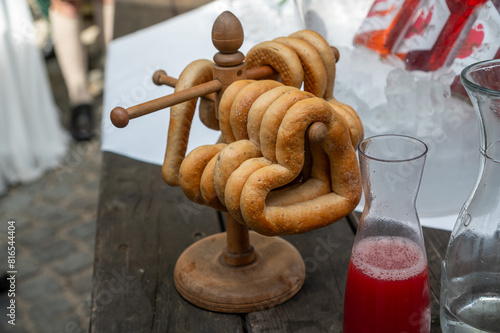 heart shaped pretzels on a holder - traditinal food photo