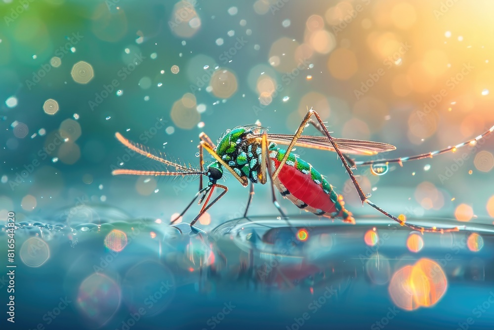 close up a mosquito on water rain close up a mosquito on water rain
