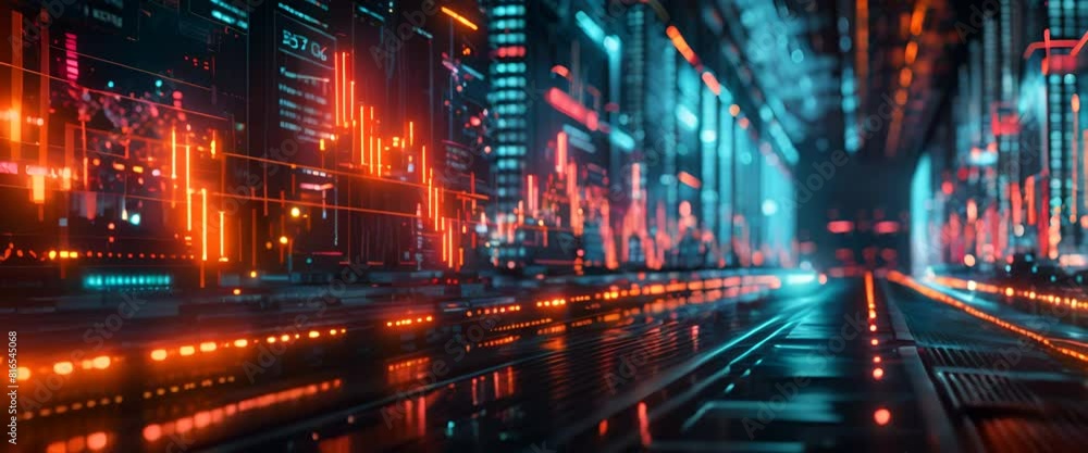 Futuristic stock exchange, market trends shown by dynamic light graphs Futuristic stock exchange, market trends shown by dynamic light graphs