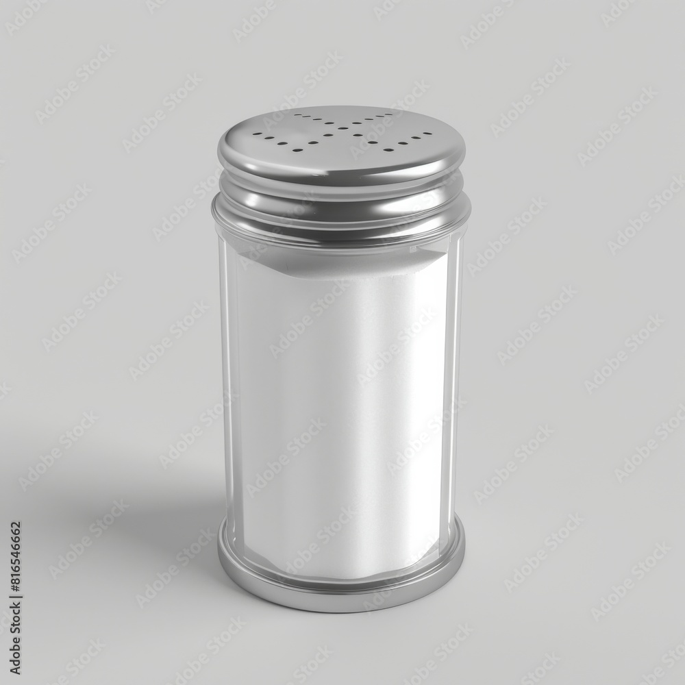 White salt shaker displayed against a gray backdrop White salt shaker displayed against a gray backdrop