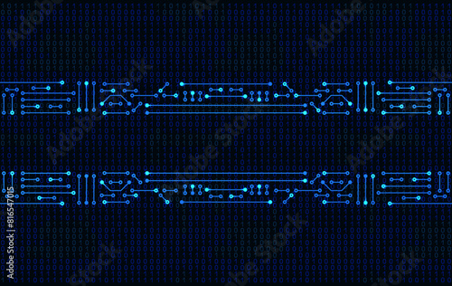 Electronic circuit frame on binary code background. High tech concept. Digital banner.