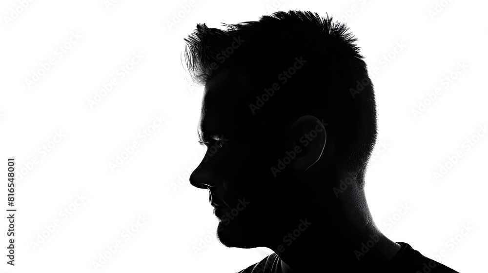 blackandwhite silhouette of head of sad caucasian man on a white isolated background : Generative AI blackandwhite silhouette of head of sad caucasian man on a white isolated background : Generative AI