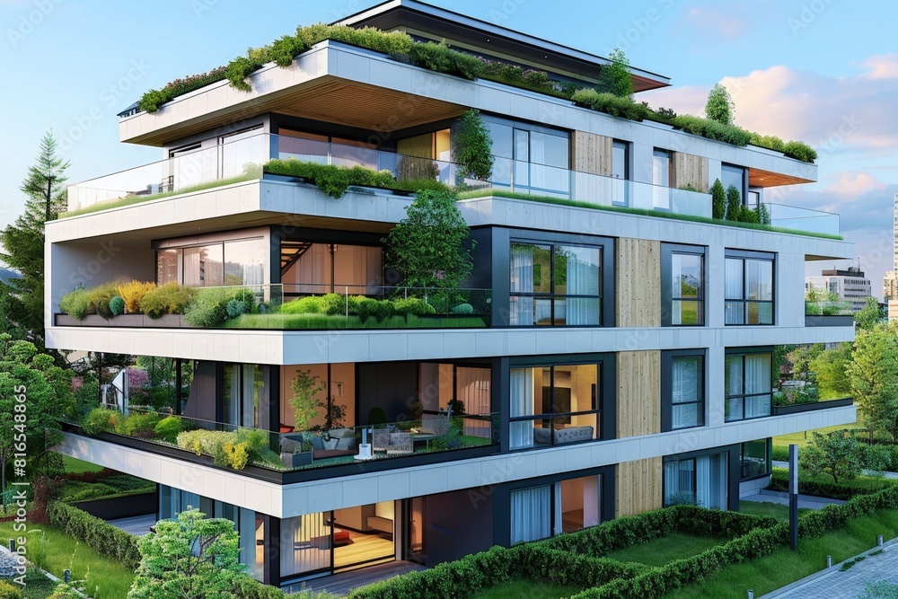 Fototapeta premium Creating Sustainable Urban Environments with Green Façade Plants and Eco-Friendly Materials