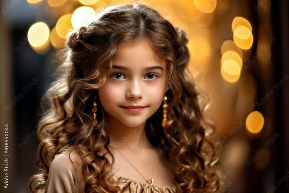 beautiful young woman with long wavy hair and gold earrings beautiful young woman with long wavy hair and gold earrings