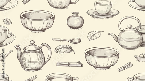 Gorgeous seamless pattern with traditional Asian tea