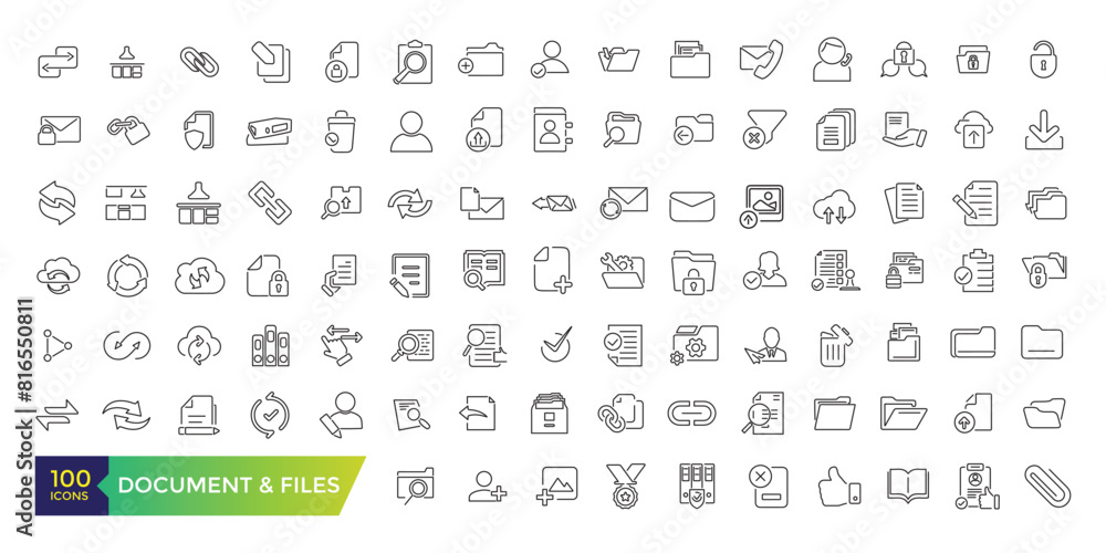 Document And Files line icons. Office, education or Lectures book, Charts and Idea. UI icon collection and Vector illustration. Document And Files line icons. Office, education or Lectures book, Charts and Idea. UI icon collection and Vector illustration.