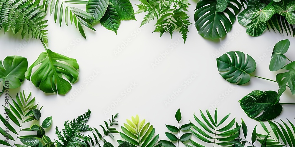 Ecology Themed Template on White. Natural Plants Flat Lay with Copy-space.