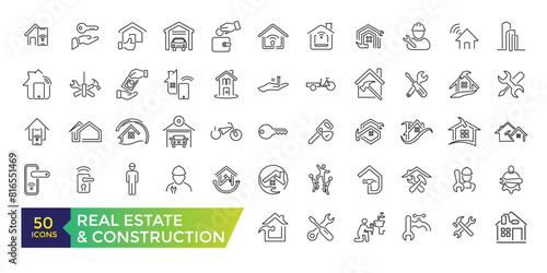 Real Estate and Construction icon set. UI icon collection and Vector illustration.