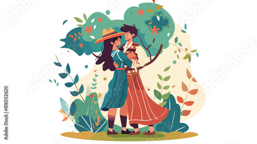 Gypsy couple meeting flat vector illustration. Sweeth