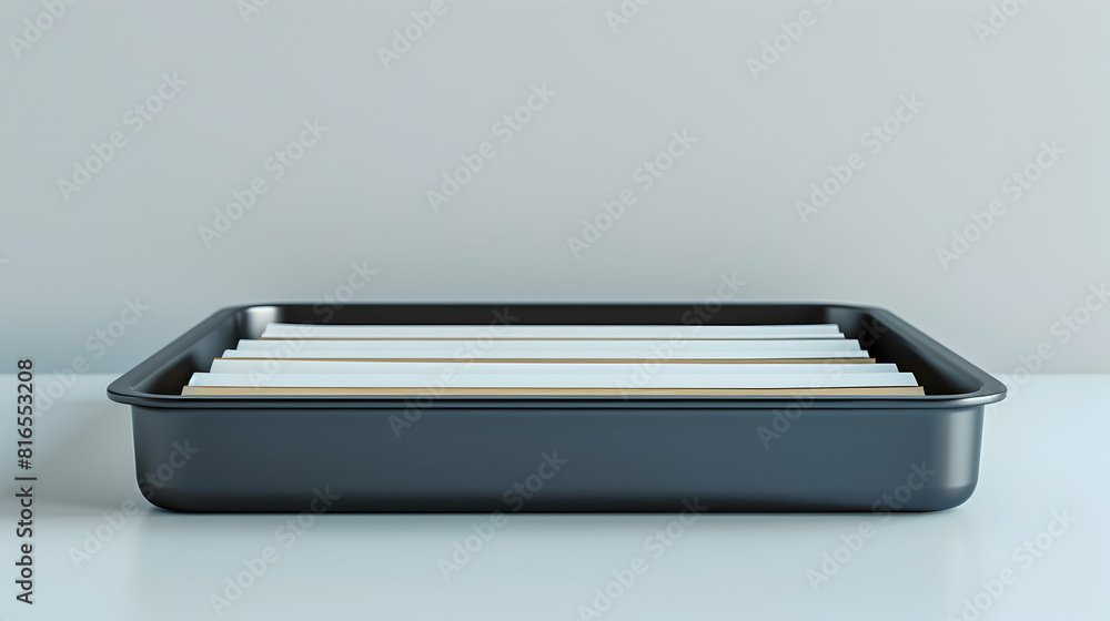 Photo realistic modern document tray on white background for office organization, management, and productivity. Ideal for corporate or organizational themes. Photo realistic modern document tray on white background for office organization, management, and productivity. Ideal for corporate or organizational themes.