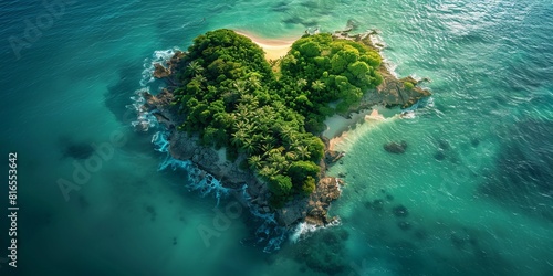 Caribbean Island in the Shape of a Love Heart. Aerial Shot, Holiday Concept. © Sanych