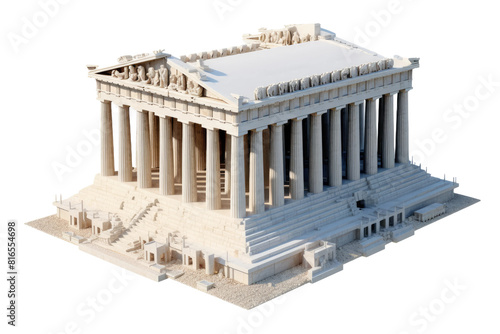 Illuminated Model of the Parthenon: A Masterpiece of Replication on White or PNG Transparent Background.