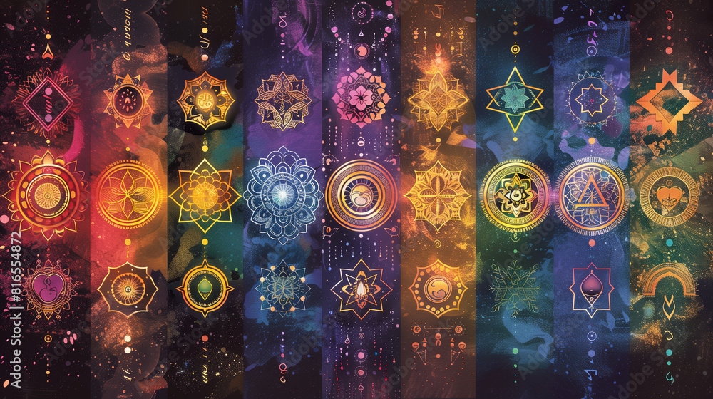 Fototapeta premium Chakra Affirmations: A graphic design displaying affirmations associated with each chakra, accompanied by visuals that evoke the qualities and characteristics of each energy center