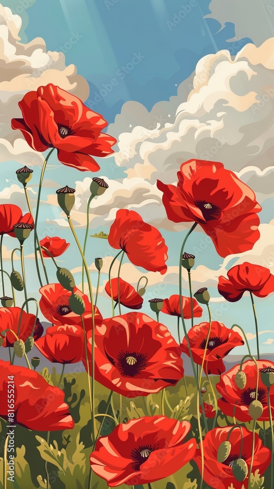 Banner with red poppy flower field, symbol for remembrance, memorial, anzac day Banner with red poppy flower field, symbol for remembrance, memorial, anzac day