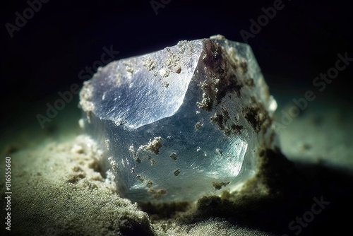 Fluorcaphite is rare precious natural stone on black background. AI generated. Header banner mockup with space.