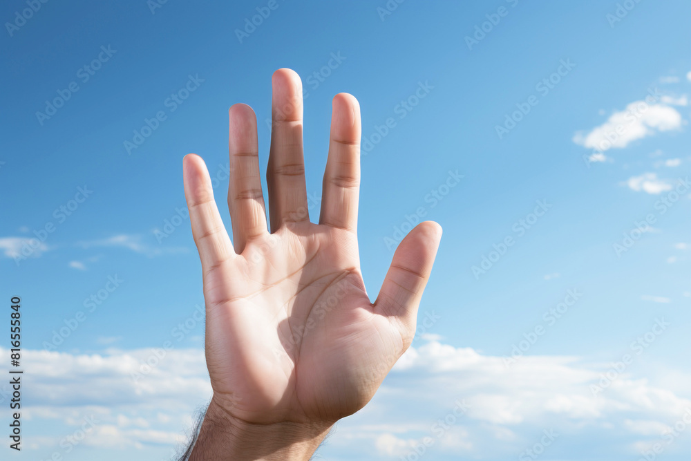 Religious concept of hope praying to god, hands raised to the cloudy sky. AI generated. Religious concept of hope praying to god, hands raised to the cloudy sky. AI generated.