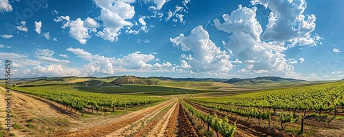 Landscape with vineyards in spring in the designation of origin area of Ribera del Duero wines in Spain