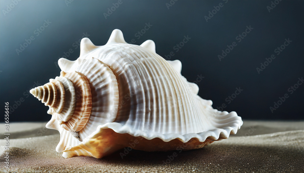 Sea shell on dark background, summer object for collection, hobby Sea shell on dark background, summer object for collection, hobby