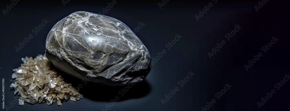 Phengite is a rare precious natural stone on a black background. AI generated. Header banner mockup with space. Phengite is a rare precious natural stone on a black background. AI generated. Header banner mockup with space.