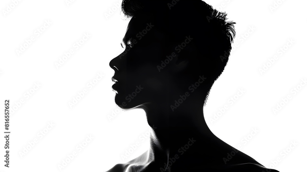 Upper body man silhouette White background : Generative AI Upper body man silhouette White background : Generative AI