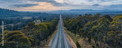 Aerial drone view of the famous Black Spur Drive in Dandenong, Victoria, Australia. photo