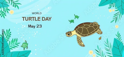 World Turtle Day, May 23 banner template with text WORLD TURTLE DAY May 23
