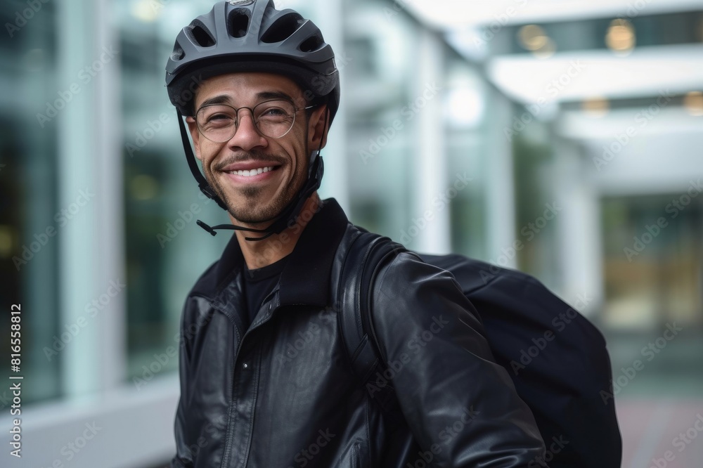 portrait of smiling bicycle courier portrait of smiling bicycle courier