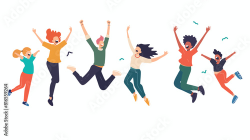 Happy people jumping Four. Excited joyful young chara