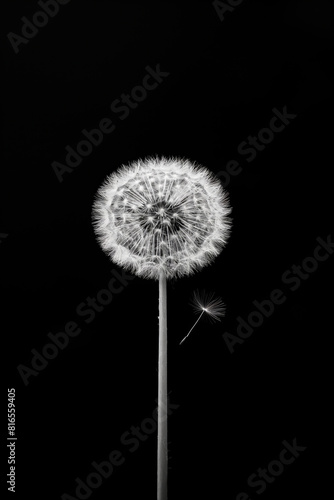 Dandelion on a black background  creative art design with copy space.  