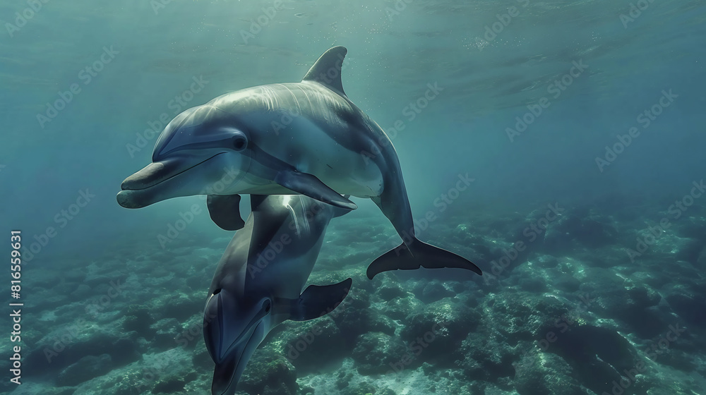 Naklejka premium Family Bond Among Bottlenose Dolphins