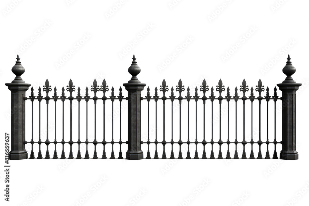 Shadows of Midnight: A Black Iron Fence on White or PNG Transparent Background. Shadows of Midnight: A Black Iron Fence on White or PNG Transparent Background.