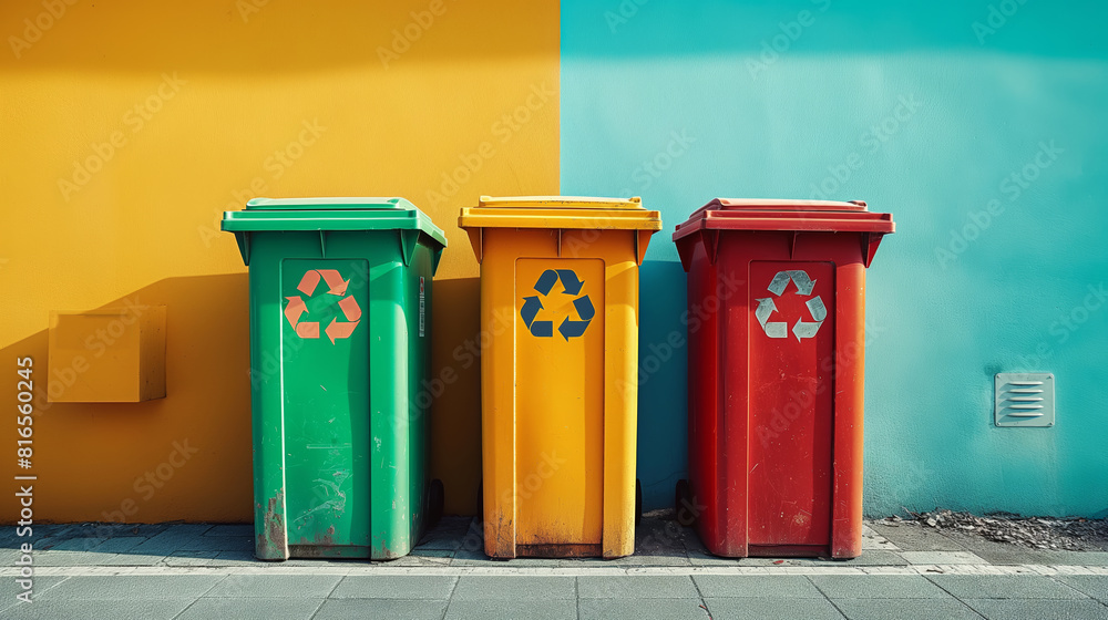 Colorful recycling bins in a row, eco-friendly and ecology concept. Containers for recycle of paper, plastic, cans, metal and glass. Colorful recycling bins in a row, eco-friendly and ecology concept. Containers for recycle of paper, plastic, cans, metal and glass.