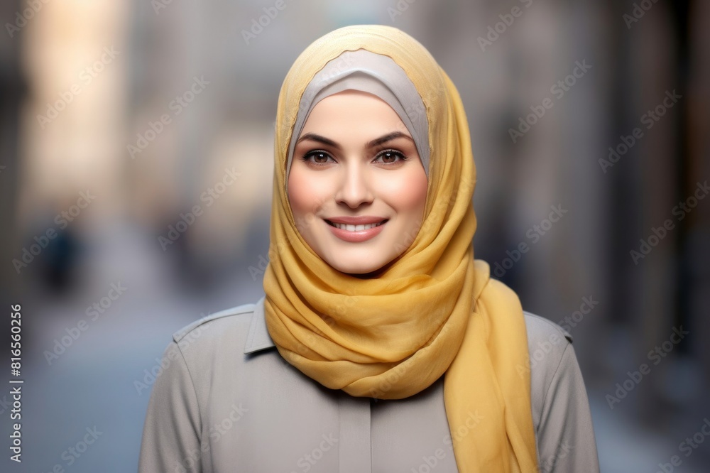 portrait of smiling mid adult woman wearing hijab portrait of smiling mid adult woman wearing hijab