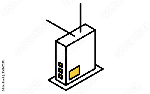 黒物家電：ルーター、アイソメトリックイラスト