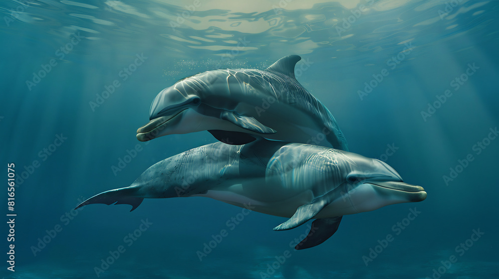 Fototapeta premium Family Bond Among Bottlenose Dolphins
