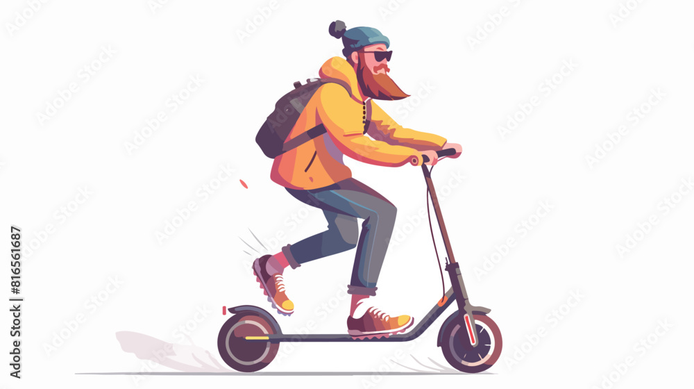 Hipster guy riding on electric kick scooter vector flat