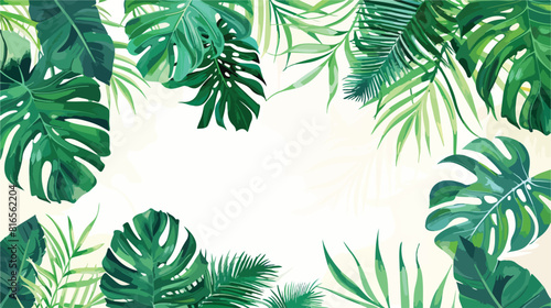 Horizontal banner template decorated with green folia