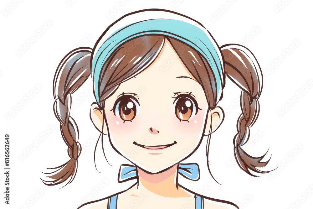Top View of Smiling Japanese Girl in Swimming Cap Top View of Smiling Japanese Girl in Swimming Cap