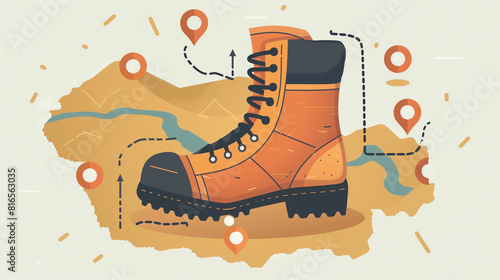 A hiking boot icon with trail markers, indicating navigation along hiking paths and trails, Icons for navigation photo