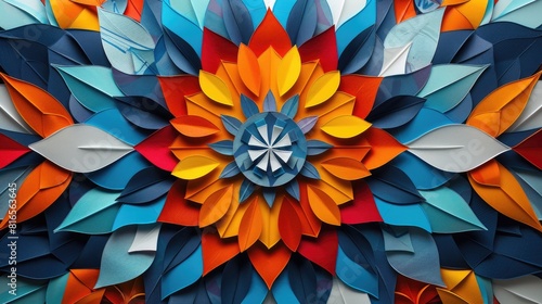 Wallpaper Mural A colorful papercut art flower made of paper. The flower is made of many different colored pieces of paper, and it looks like it is made of many different shapes. The flower is very colorful Torontodigital.ca