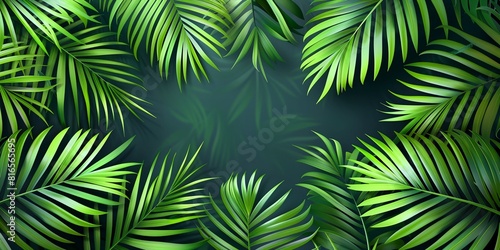 a green tropical background with palm leaves
