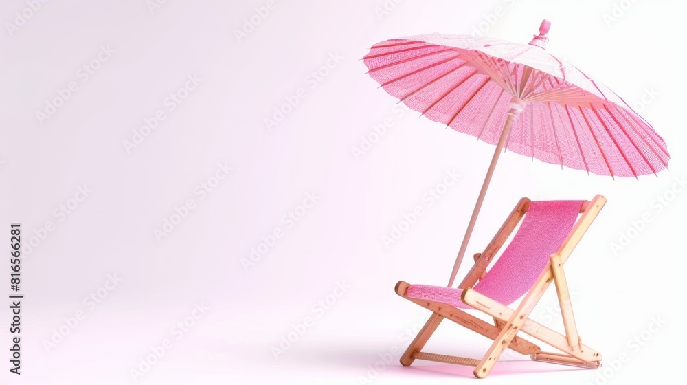 Little pink parasol and chair isolated on white backgroun, AI Generative Little pink parasol and chair isolated on white backgroun, AI Generative