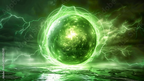 Green energy big ball with lightning