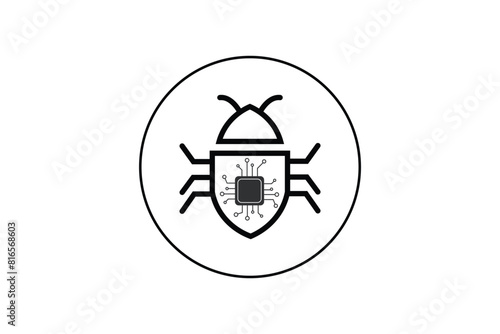 Simple bug icon, computer virus or malware on white background