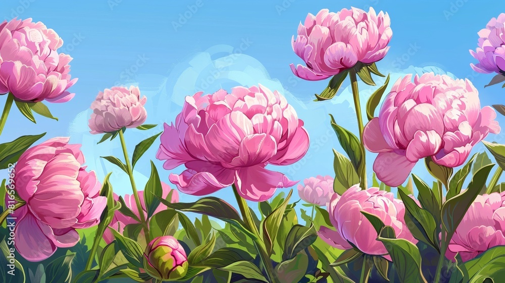 Peony Flower Garden Under Blue Sky Illustration
Peony Flower Garden Under Blue Sky Illustration