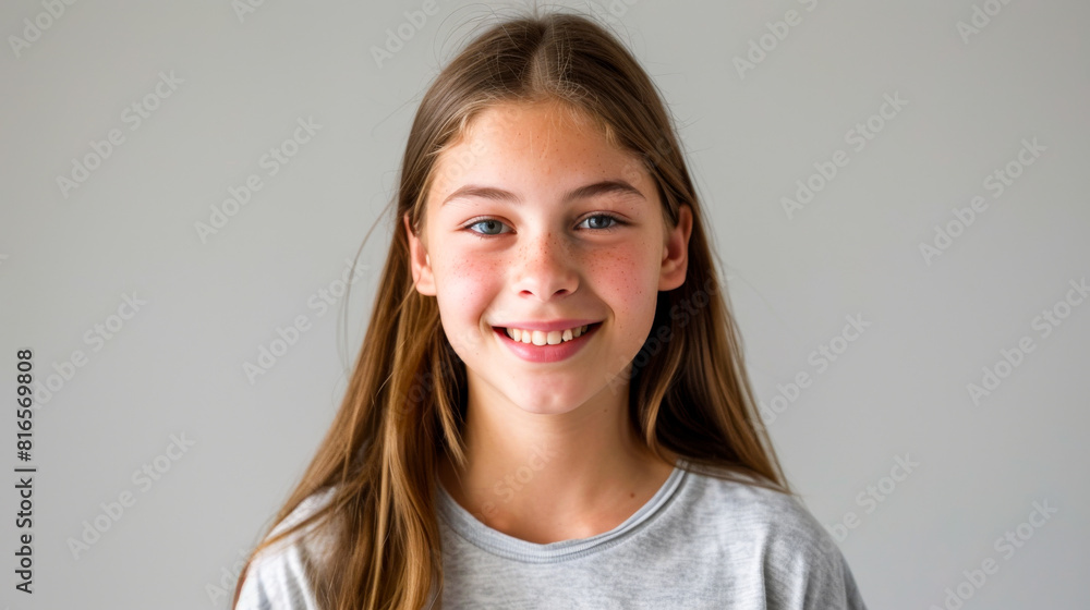 Portrait of 16-Year-Old Girl in Casual Light Grey Swimwear
Portrait of 16-Year-Old Girl in Casual Light Grey Swimwear