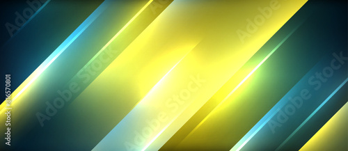 Neon dynamic diagonal light rays background. Techno digital geometric concept design for wallpaper  banner  presentation  background