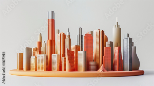 City square and skyline with modern buildings scenery. Futuristic isometric 3d cityscape. Futuristic city. 3D City on White Background. A beautiful utopian city floating in the sky. city view. 